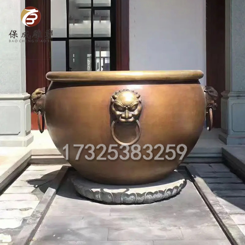定制大型铜缸大水缸铜鱼缸大号落地门海摆件仿古故宫缸荷花缸