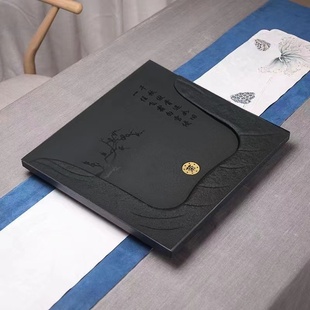石材盖板定制W茶几茶台石板 乌金石茶盘整块家用茶桌中间内嵌入式