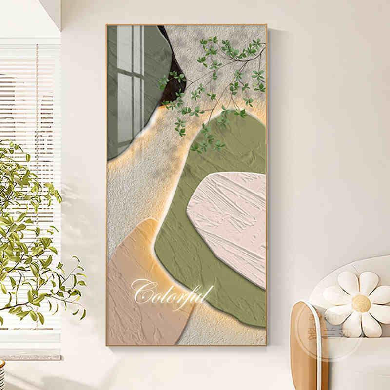 玄关装饰画现代简约绿植走廊过道壁画抽象色块入户正对门楼梯挂画图片
