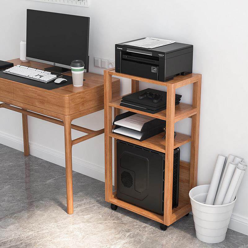 实木可移动打印机架书架置物架多层办公室桌边台式电脑主机托架子