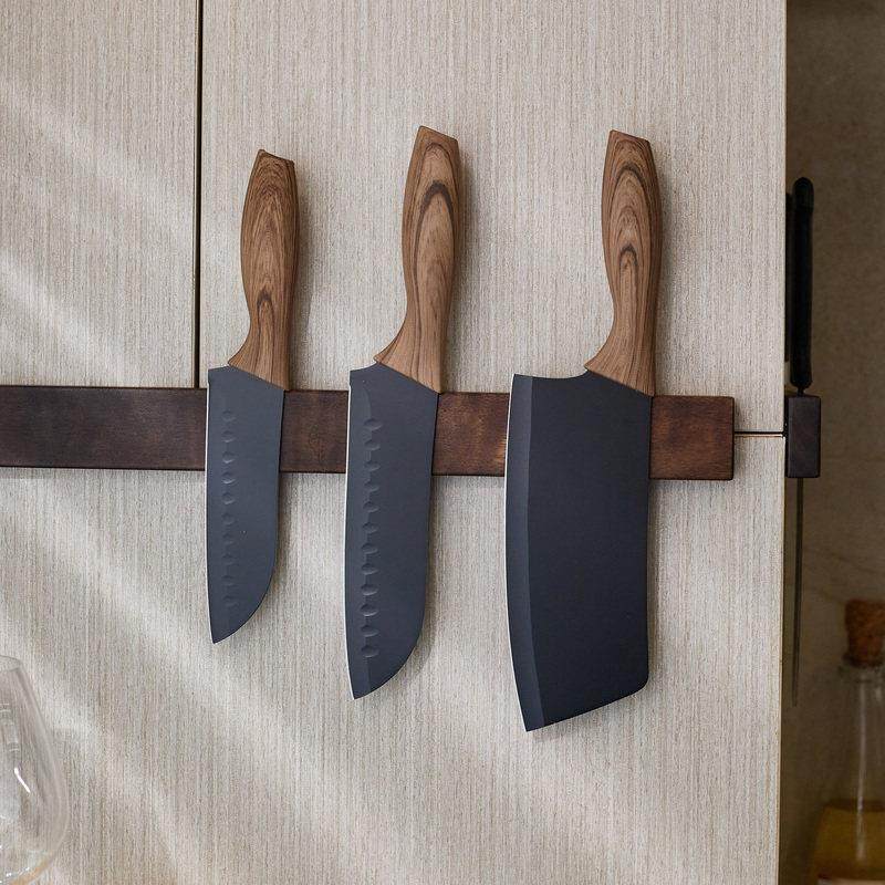 黑胡桃木磁吸刀架置物架壁挂式厨房刀具收纳实木菜刀架上墙免打孔,厨房/烹饪用具,刀架,淘宝优惠券,粉丝福利购,淘宝优惠卷