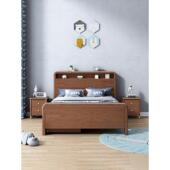 实木儿童床胡桃木榻榻米床书架床一体卧室多功能储物单人床收纳床