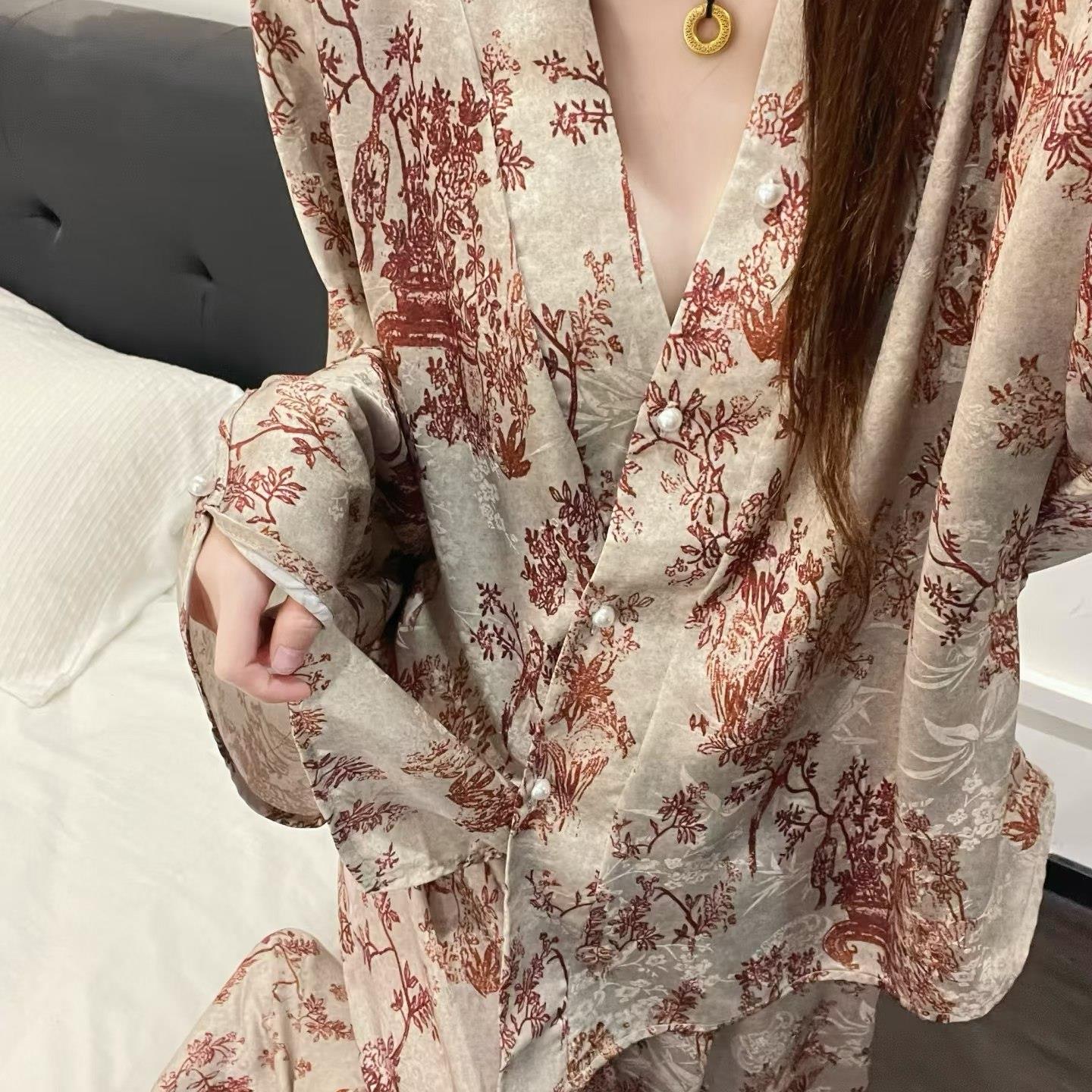 达文西密码【枫红曳影】法式高级感睡衣居家服女士睡衣2026新款