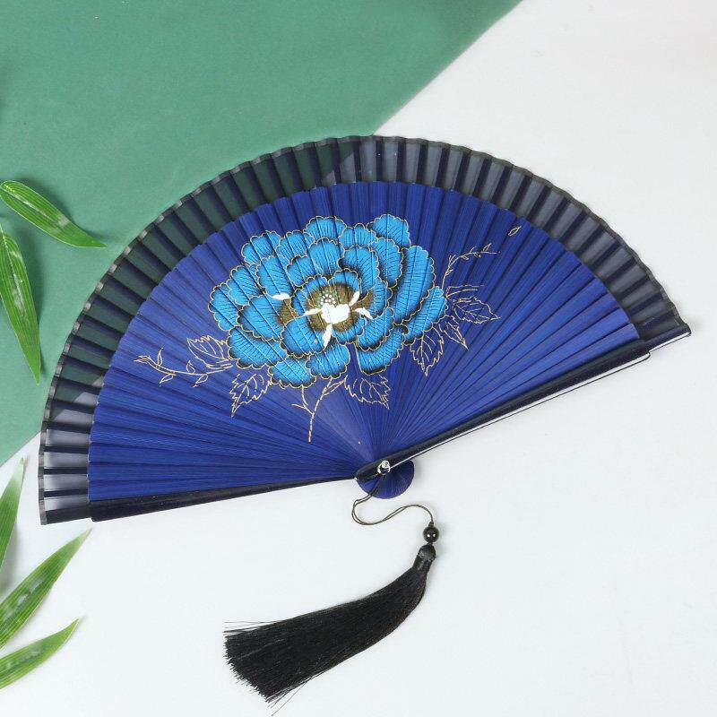 459古风牡丹扇子女士折扇汉服旗袍折扇真丝竹扇折叠扇夏季舞蹈扇