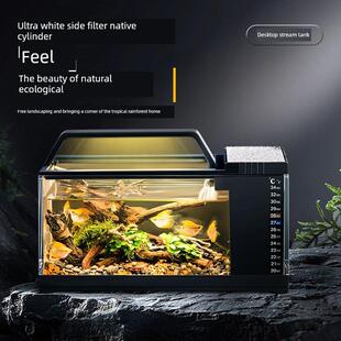 南美鱼缸侧过滤器小型家用桌面带光加热过滤器集成水免换懒原生态