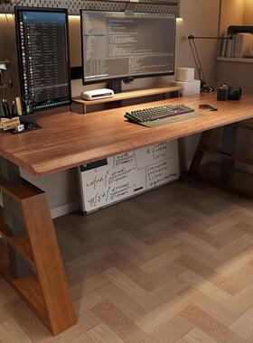 实木电动升降桌电脑桌家用黑胡桃色卧室书桌智能书桌双人桌子CL11