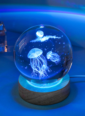发光水晶球桌面摆件海豚水母玻璃球小夜灯装饰品生送儿童生日礼物