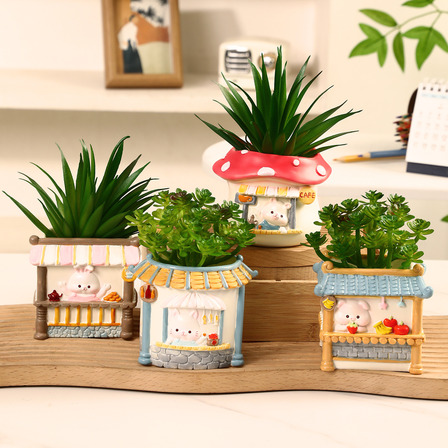 创意小动物笔筒摆件可爱多肉盆栽