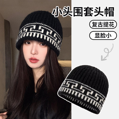 潮牌ins博主套头针织帽子女秋冬天韩版显脸小毛线帽保暖水桶盆帽