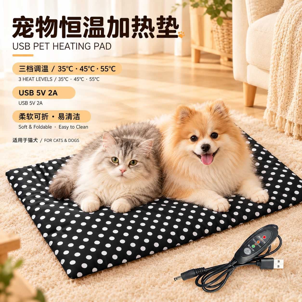 USB宠物加热垫5V三档调温猫犬