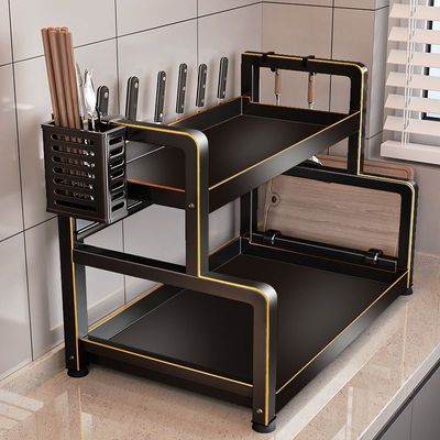 加厚碳钢厨房置物架调料品架刀厨房置物架台面作料瓶架配料架多层