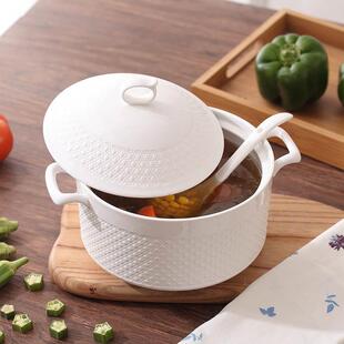 大号带盖家用陶瓷汤碗 日式 送大勺 微波炉餐具 双耳汤盆 包邮
