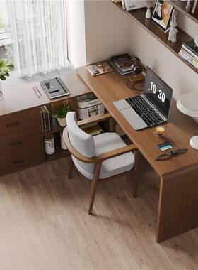 家用型半包围wyy25022体桌子实电脑桌全木角双人转书桌书柜一带墙