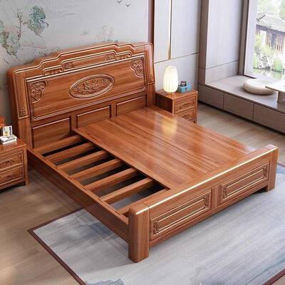 木床雕花金花梨木双大床中式古1.8米榫卯仿原木床78730工厂直人销
