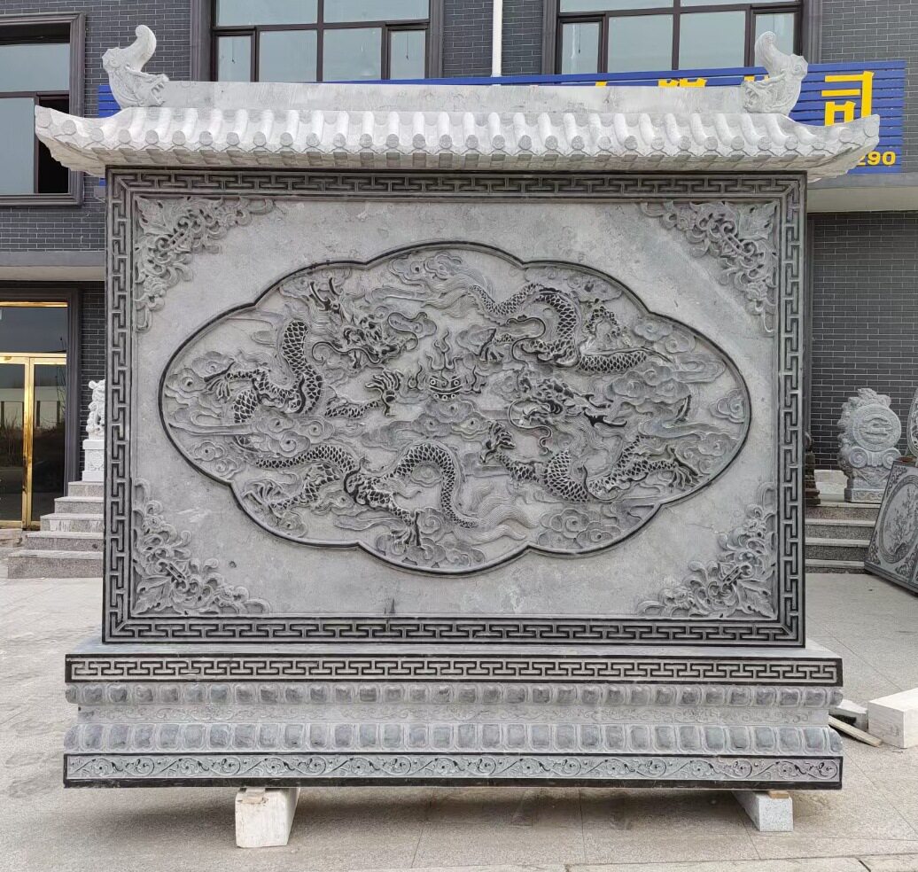 仿古石雕影壁墙别墅庭院迎门青石浮雕装饰雕刻福字屏风墙照壁厂家