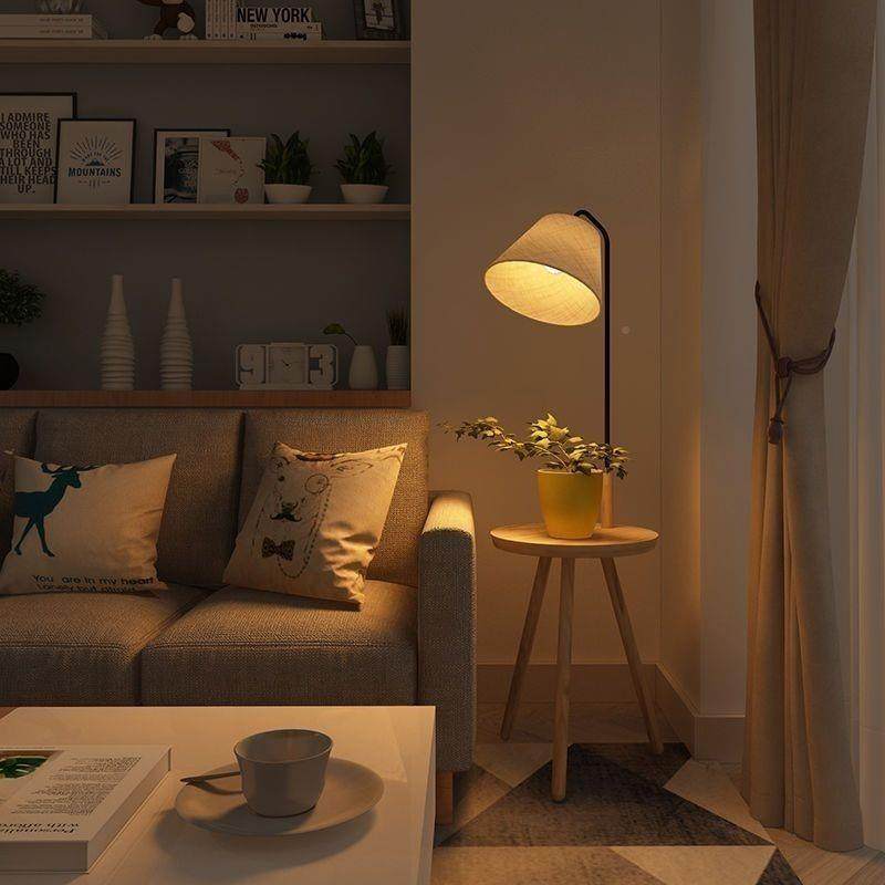 客茶简几红落地灯一体厅沙发旁ZBS边约卧室实木床头柜置物网立式