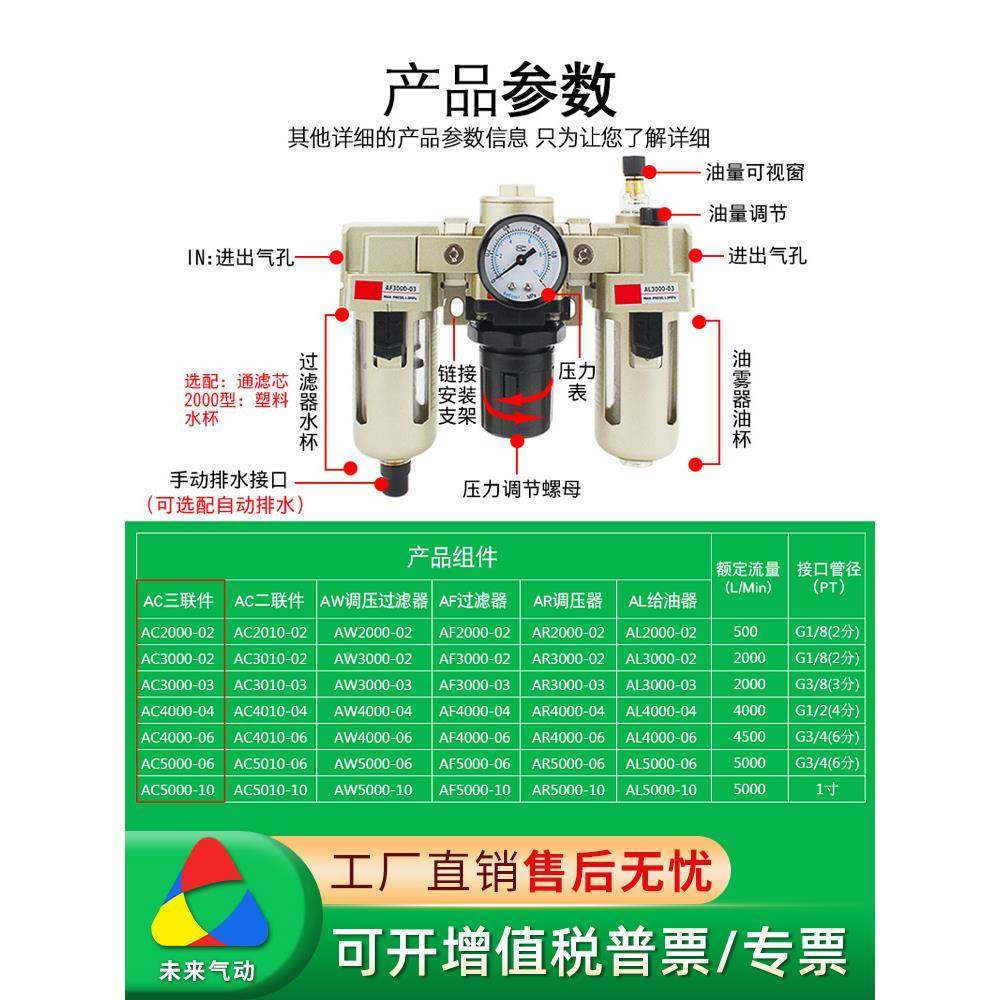 气泵空压机气0处理器三联件AC2000-2源油水无品牌/分离过滤器带自