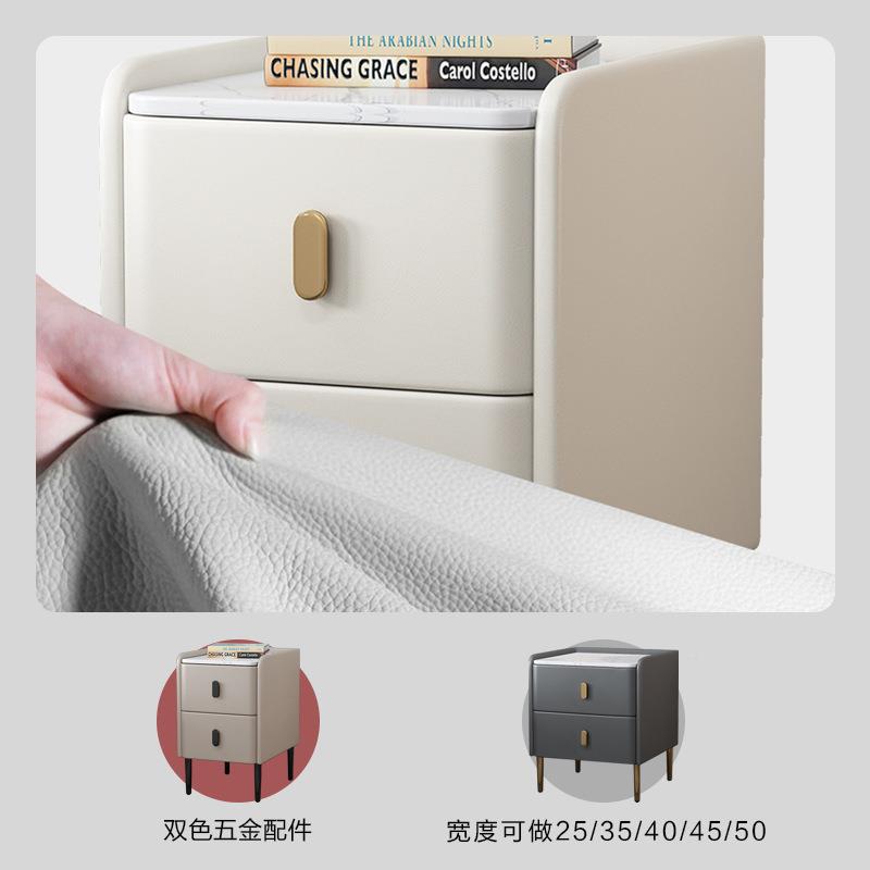 现代轻奢免安柜装网岩板床头836意式极简实木皮质红小纳型收窄床