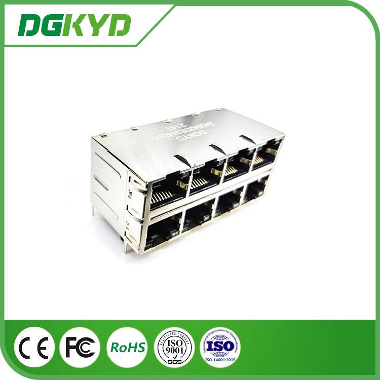 2X4多端口带弹片以太网rj45连接器LED10PINpcb插孔