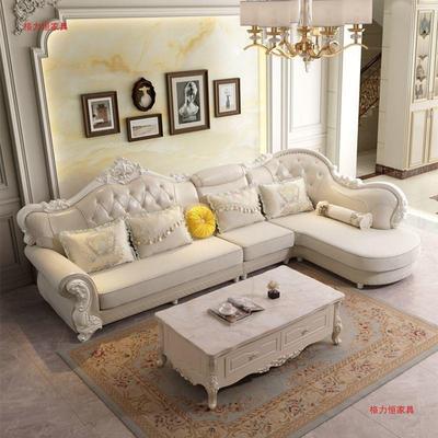 欧式沙华型发转角组合客厅大小户奢简欧实木GJX花雕可拆洗科技布