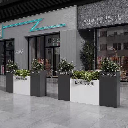 成品不锈钢户外花箱售楼部花盆室外铁艺花架商业街花坛花槽花钵