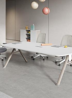 会议桌长桌简现代组白色6-1谈0人会议室洽桌办公室KR-1151椭圆约