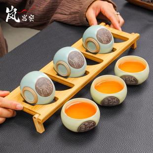 高端汝窑茶杯待客茶碗套装 岚宫窑 6只陶瓷家用功夫茶具品茗主人杯