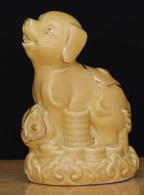 陶土黄色陶瓷狗摆件招财镇宅补角吉祥物生肖瓷器狗家居客厅工艺品