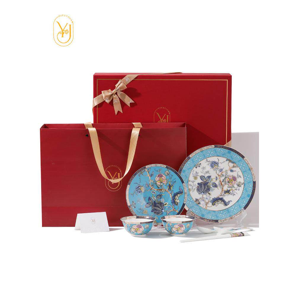 高颜值碗欧式家用餐具套装礼品高档骨瓷碗盘轻奢覆古餐具礼盒包装