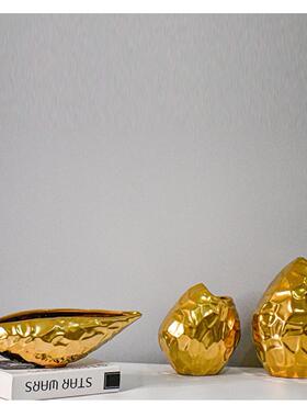 创意斯堪的纳维亚异形黑色镀金花瓶饰品可访问豪华家居客厅桌面水