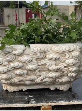 石雕汉白玉祥云花盆鱼缸青石彷古做旧荷花缸庭院装饰室内种花摆件
