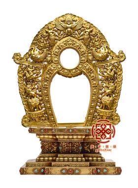 大千善缘 藏式10寸佛像底座背光纯铜鎏金加高垫高增高金刚台法座