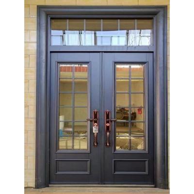 玻璃家用庭院大门自建房乡村别墅铜门入户双开门防盗锌合金农村