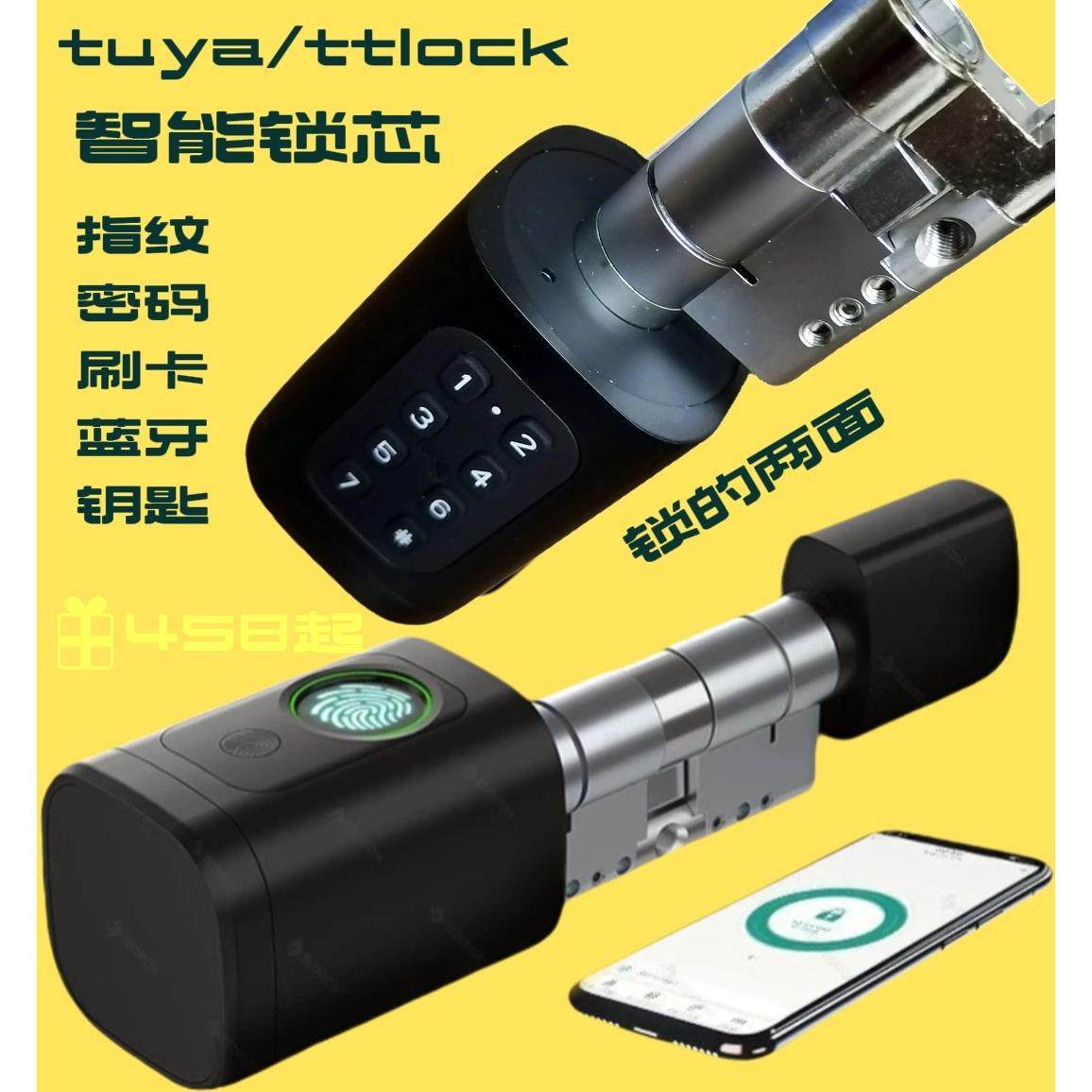 通用涂鸦蓝牙智能锁芯替换欧规国标锁芯防盗门锁芯app管理指纹锁