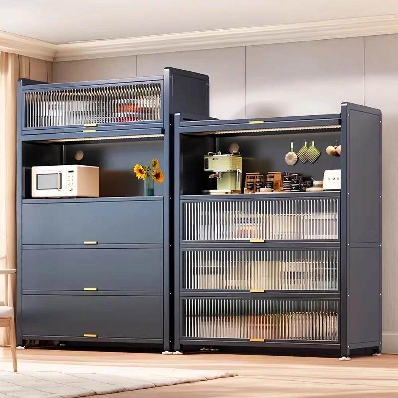 厨房多功能置物架多层防尘收纳柜家用调料品架子微波炉整体橱柜收