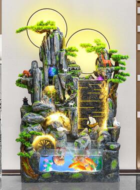 鱼缸瀑布大型假山喷泉风水轮客厅办公室高山流水摆件循环水景生财