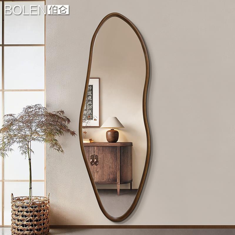 BOLEN 文艺实木全身镜子中古风穿衣镜家用挂墙试衣间玄关装饰镜子