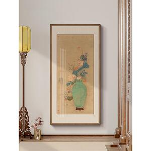 平安如意图新中式玄关挂画入户正对门花卉装饰画走廊过道竖版壁画