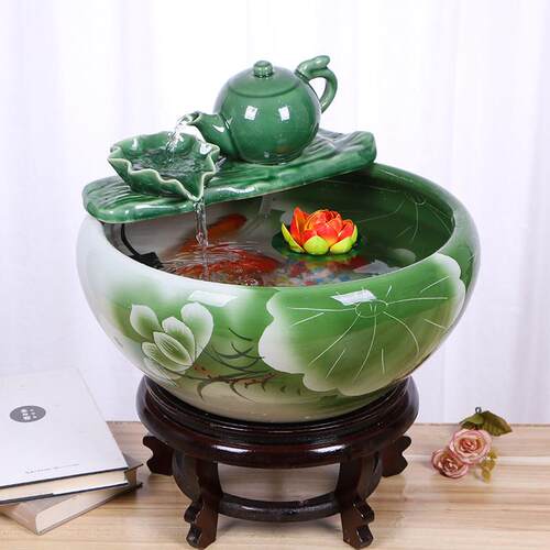 景德镇陶瓷鱼缸客厅喷泉桌面流水鱼缸家用小型循环招财鱼缸养鱼盆