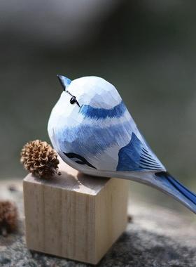 纯手工雕刻山雀实木桌面摆件可爱仿真小鸟小众装饰品生日礼物12