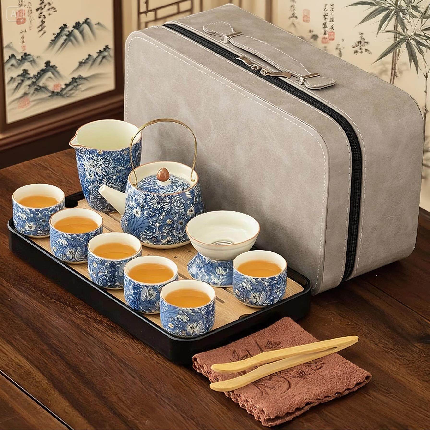 汝窑茶具套组可携式户外功夫茶具高端泡茶茶盘商务礼品定制男礼盒