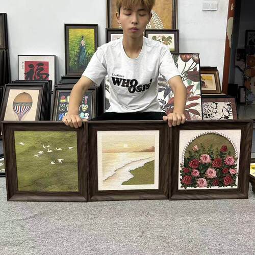 现代轻奢法式北欧花卉海浪客厅书房卧室餐厅壁画三联4040三联P027