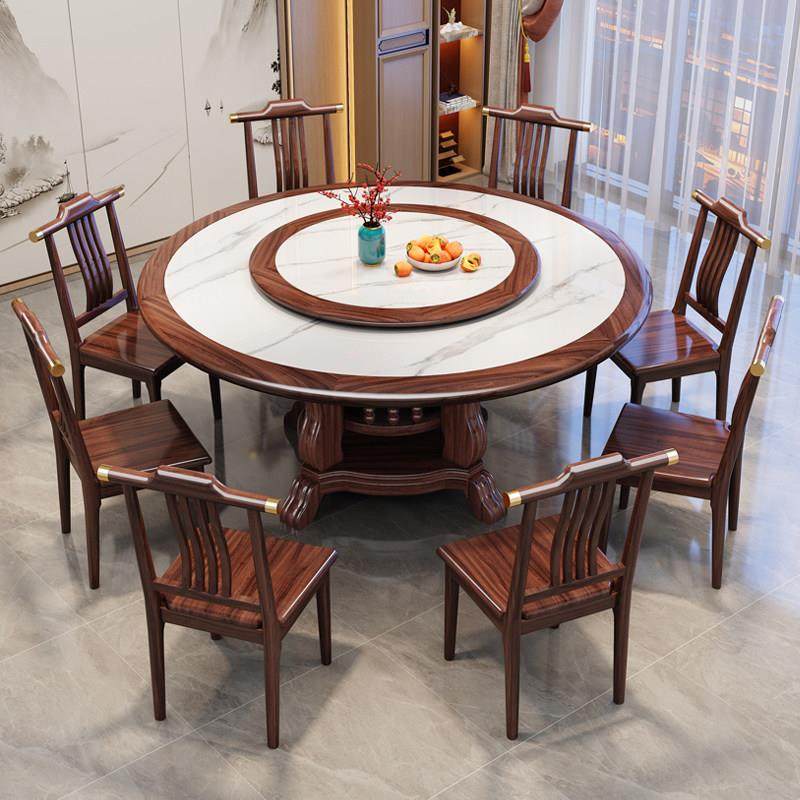 新中式乌金木实木内嵌岩板餐桌2025款家用饭桌圆桌整装椅2m带转盘,住宅家具,实木餐桌,淘宝优惠券,粉丝福利购,淘宝优惠卷