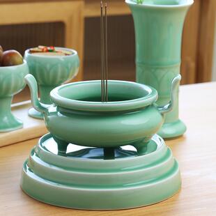 龙泉青瓷香炉线 线香薰炉环香插室内供奉双耳三足香炉法会佛堂宣