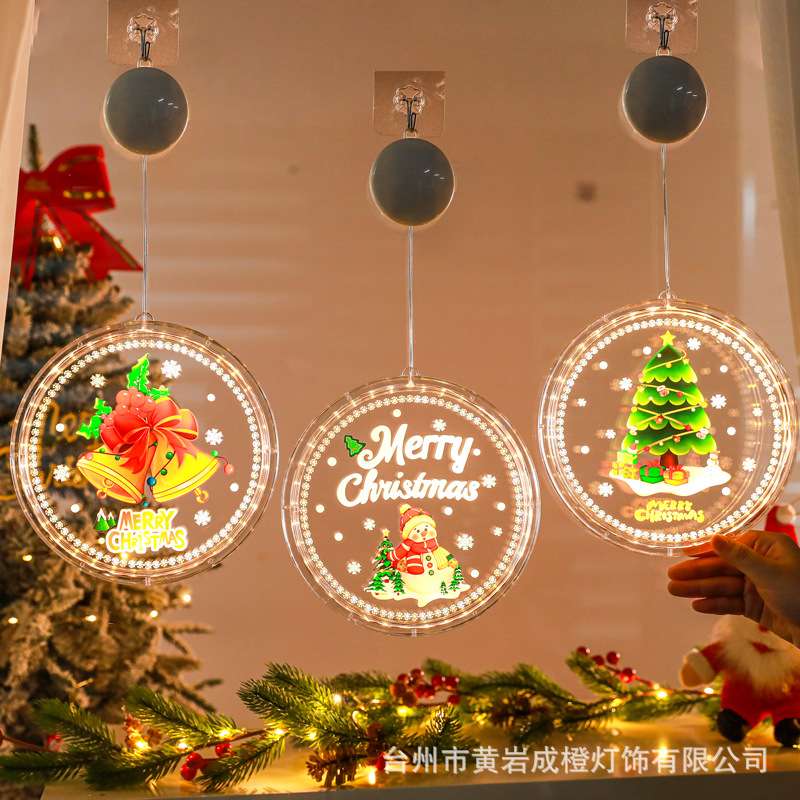跨境亚马逊圣诞节挂件橱窗装饰吸盘挂灯Christmas超亮图案LED灯