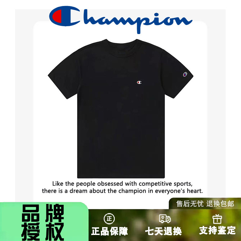 日版冠军短袖男女情侣2026夏季新款纯色小logo宽松纯棉圆领半袖潮
