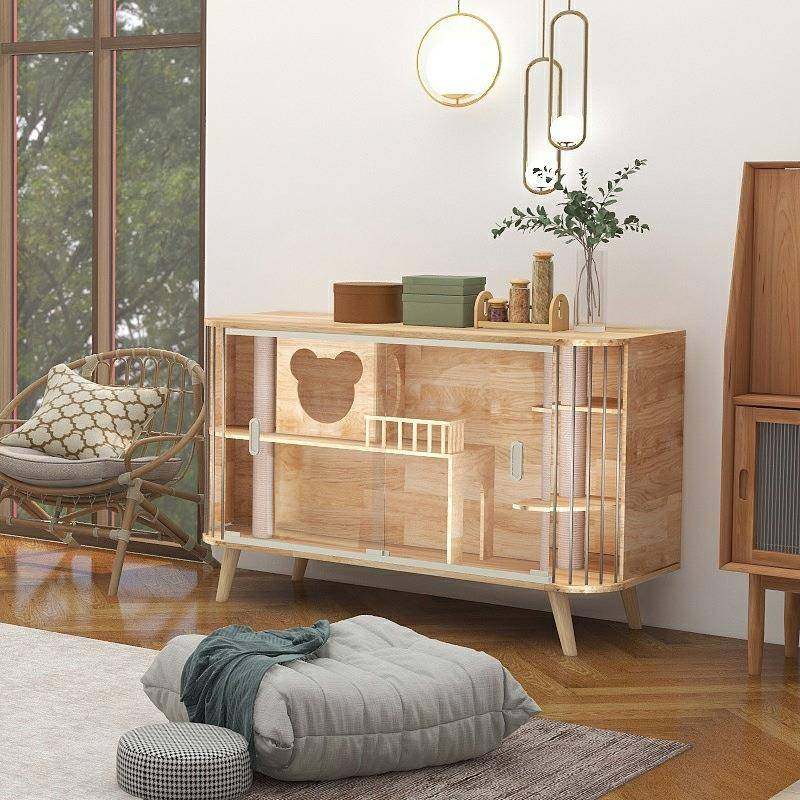 新款示猫柜实室内猫柜587别墅人宠木共用电视双层猫笼猫屋展柜