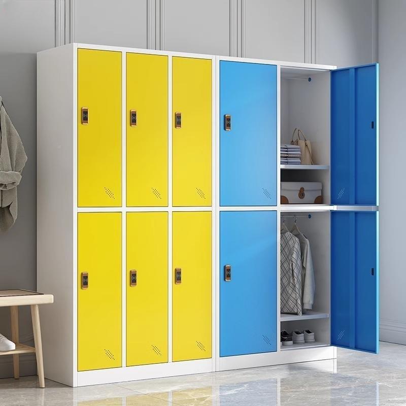 锁边加厚更衣柜健身更衣柜彩色铁窄皮储物柜超市存包柜带彩色衣柜