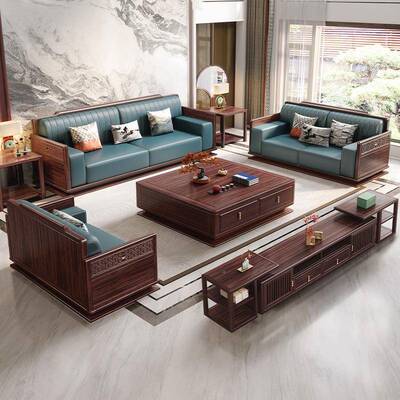 新3874中式发沙乌金木实木沙组合家用简约户型别墅全实木大客发厅
