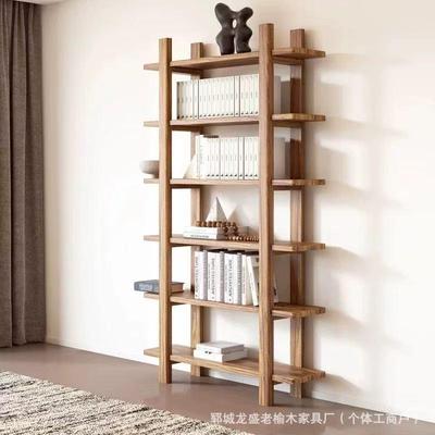 实书架客厅室落地置物架代简约复古办现木公室轻奢收无品牌/纳柜